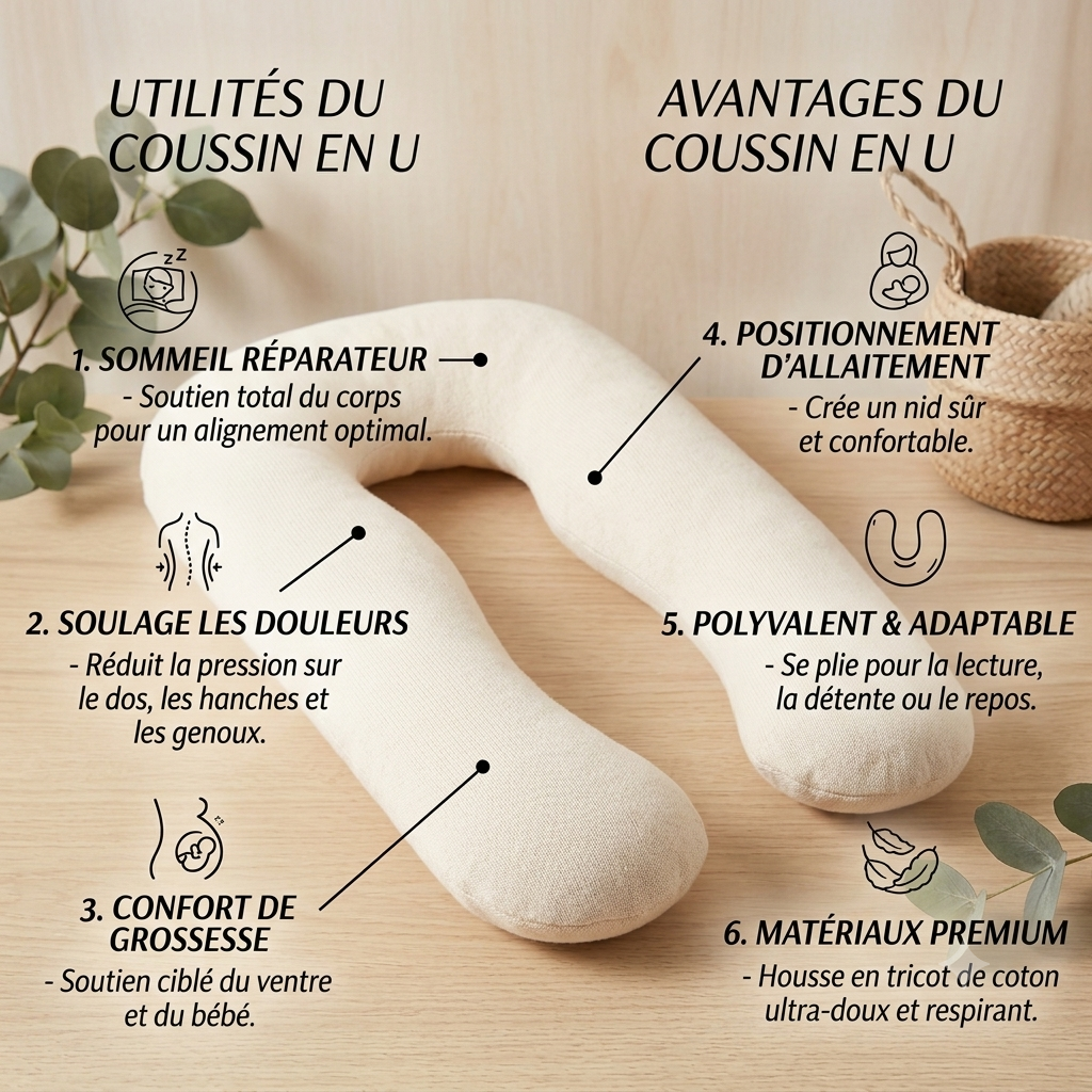 Coussin de Grossesse en U – Soutien Total pour Dos, Ventre et Hanches